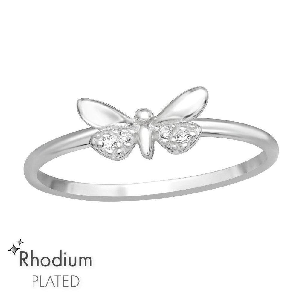 Rhodium and Sterling Silver 3D Dainty Butterfly Ring
